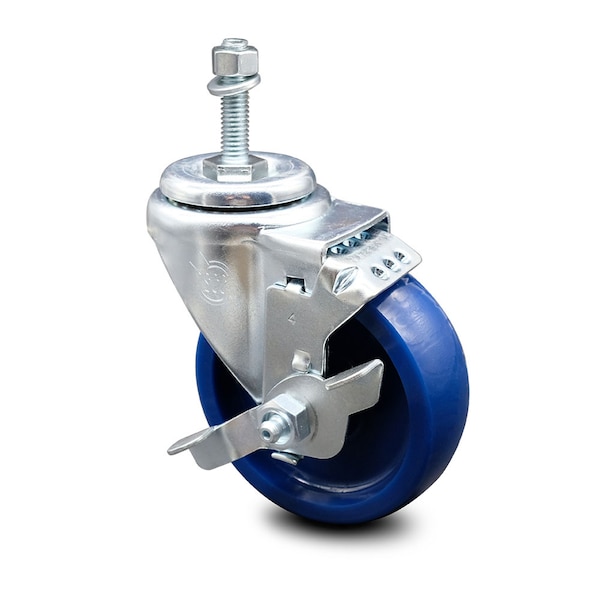 4 Inch Solid Polyurethane Wheel Swivel 10mm Threaded Stem Caster with Brake